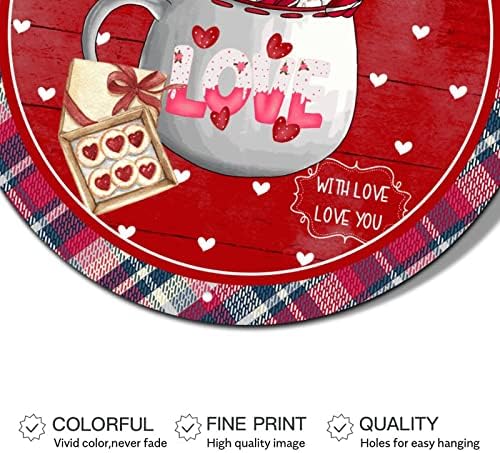 Кръгли Метални Табели с Венец за Св. Валентин, Горещо Какао-Торта, Червено Сърце, Лидице Знак в Клетката, Годишнина, Стенно