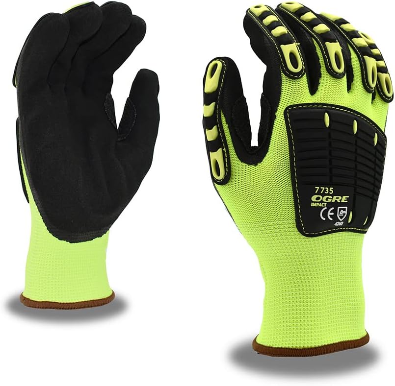 Удароустойчив ръкавици Cordova 7735 с нитриловым покритие за допълнително захващане, подсилени с палец, работни ръкавици, повишена видимост,