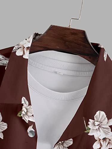 NIBHZ Облекло от две части за мъже, Мъжка Риза и шорти с флорални принтом Без тениски (Цвят: ръждиво-кафяво, Размер: Малък)