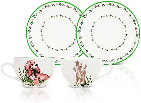 Чаша и чинийка от костен порцелан на Дисни Lady and the Tramp, Комплект от 2 теми | Чай, С кафе, Еспресо кафе, Мока