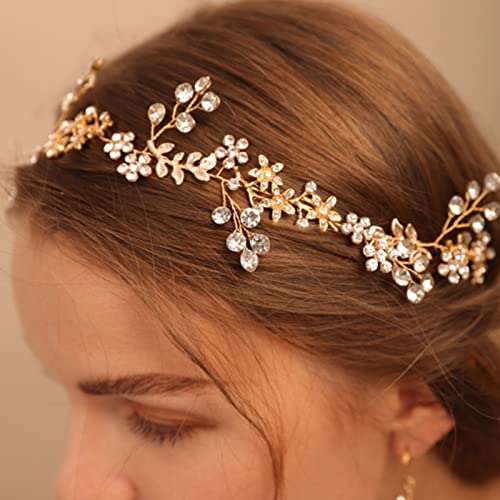 BERYUAN цвете от кристал за младоженци лента за глава обеци златни сватбени аксесоари Златен лист цвете Лоза за коса комплект