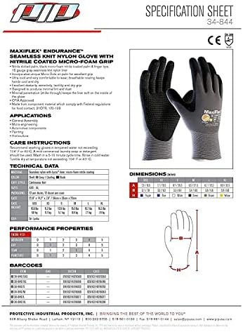 MaxiFlex (3 двойки) 34-844/Ръкавици от среден размер от нитриловой безпроблемна плетиво произведени ръкавици с покритие от микропены