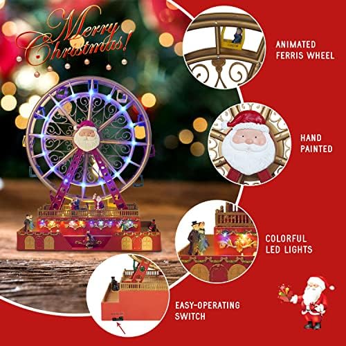Въртящо се колело Skyant Коледа с led подсветка и музика, 18-цолови Големи Коледни Анимирани Декорации Създават Празнична атмосфера