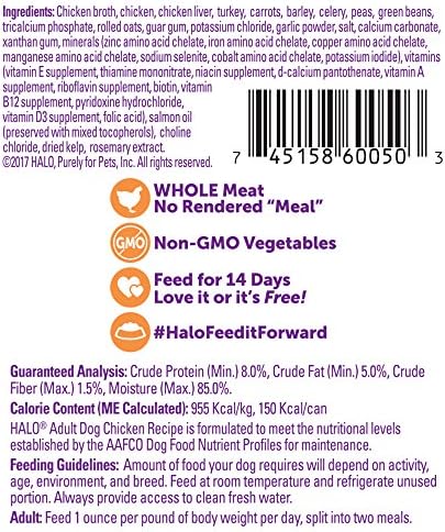 Природни лакомства за кучета Halo Liv-A-Littles, Сублимированная пилешки гърди, 2,2 грама плюс Влажна храна Halo Natrual за кучета,