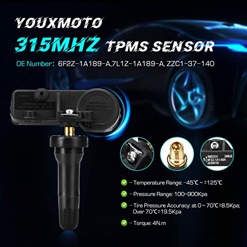 Youxmoto 6F2Z1A189A Сензор ГУМИТЕ С Предпрограммированием 315 Mhz, Смяна на сензора, система за контрол на налягането в гумите