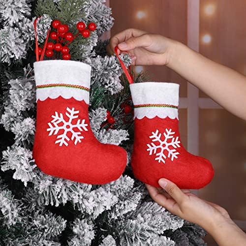 Hiwooii 24 Опаковане на Коледни Чорапи, Чорапи, 9-Инчов Коледни Чорапи от Червен Филц, Бели Чорапи с Снежинками за Коледната