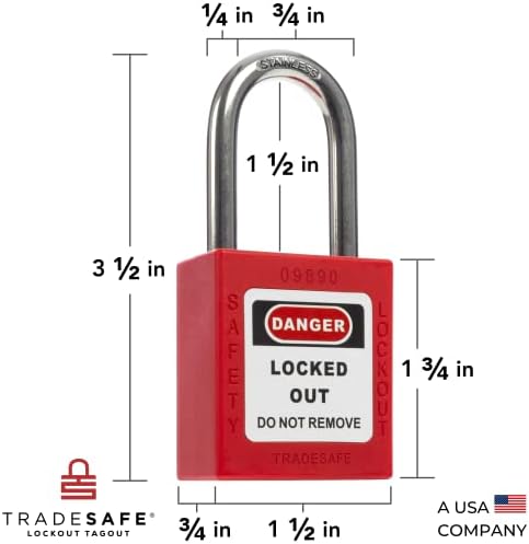 Комплекти брави TRADESAFE Lockout Tagout, 10 Еднакви панти брави с червени ключове, 2 ключа За заключване, брави, Лото, отговарящи