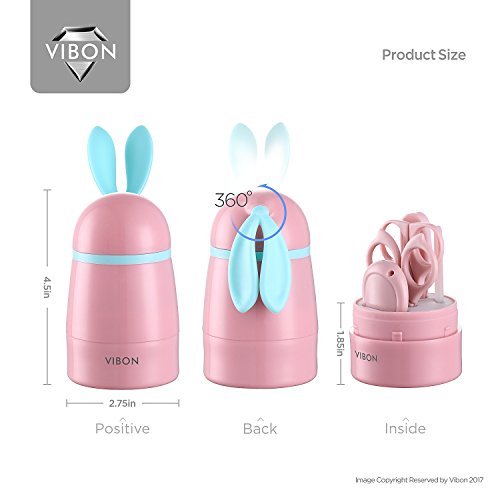 Детски Маникюр, определени VIBON във формата на Розово Зайче, Обезопасена Детска Машина За Рязане на ноктите, Ножици, Пинсети