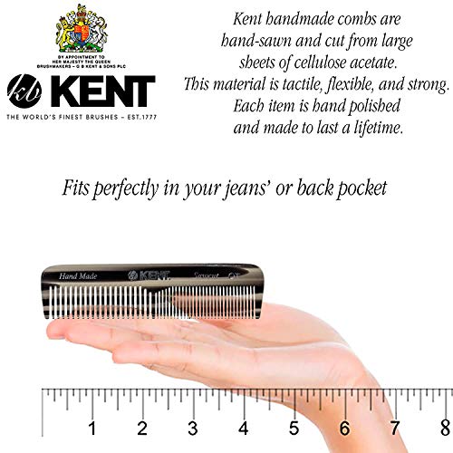 Kent OT 4,5-инчов малка графитовая имат гребен с две зъби за коса, гребен с фини/Широки зъбци, За да се грижа за коса, брада и мустаци,