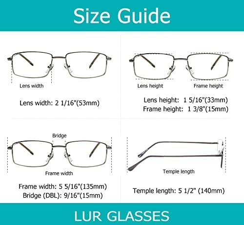 LUR 3 опаковки на метални очила за четене + 3 опаковки очила за четене в полукръгла рамка (общо 6 двойки ридеров + 0,50)