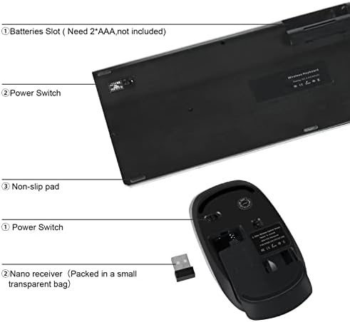 Комбинирана безжична клавиатура и мишка, 2,4 G USB Компактна Клавиатура в пълен размер и мишка Безжичен комплект ултра тънък дизайн за