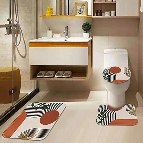 Комплекти Завеса за душ Tayney Boho Средата на века с капак за Тоалетна и Нескользящими подови изтривалки на разположение, Абстрактни Геометрични Завеси за душ от 4 теми