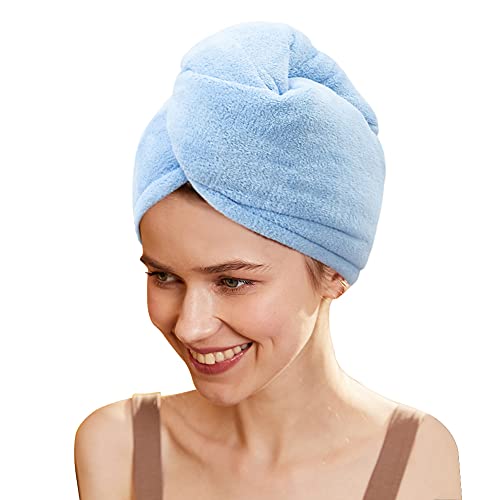 Кърпи за увиване на коса от микрофибър SURPRISE PIE за сушене с дълга коса, 2 опаковки, сини и сиви, за жени, за защита на