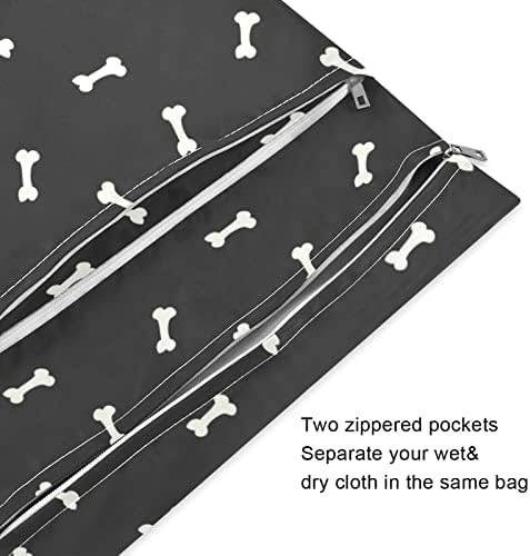 Тъканни Мокри и Сухи чанти за Памперси susiyo, Бели Кости за Кучета, Черен Водоустойчив Многократна употреба Мокри чанти