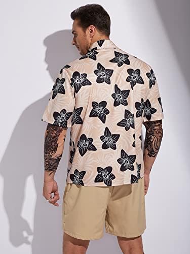 Мъжки дрехи LUBOSE от две части, Мъжка Риза и шорти с флорални принтом (Цвят: каки, Размер: 3X-Large)