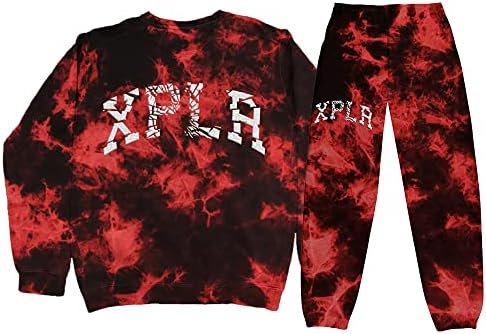 XPLR Shatter Червена Вратовръзка-Дай Комплект От Две части Сам и Колби Hoody Панталони За Джогинг Блузи с дълъг ръкав + Спортни
