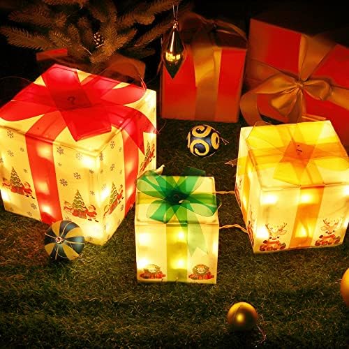Коледна Украса, Подаръци кутии с осветление, Комплект от 3 Подарък кутии (Големи, Средни, Малки), с 50 Мини-електрически Крушки,