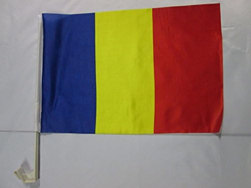 Флаг AZ Кола Флаг Румъния 18 x 12 - Румънски Автомобили Знамена 30x45 см - Банер 18x12 ИНЧА Пластмасова Пръчка