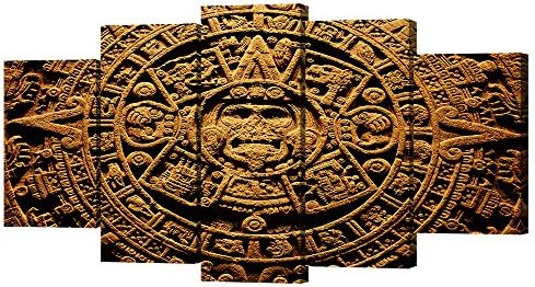 VVOVV Стенен Декор 5 бр. Древната Цивилизация на Платното за монтаж на стена Арт Календар на Ацтеките Живопис Календар на Маите Снимки