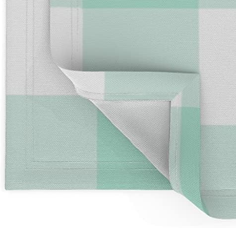 Кърпички от ленено Futon платна (комплект от 2 броя) - Салфетки от плат в голяма клетка цвят Бизон в клетка с цвят на морска вълна