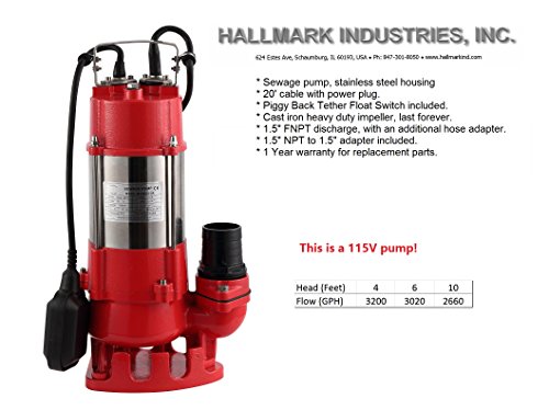 Възвратна помпа Hallmark Industries MA0387X-6, Неръждаема стомана, 1/2 с. л., 115 В, с поплавковым превключвател, Изкачване 3200