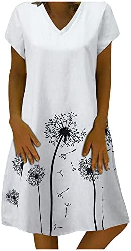 Жена лятно ежедневна рокля-риза iQKA с флорални принтом, с къс ръкав и V-образно деколте, свободни рокли-ризи, празничен плажен