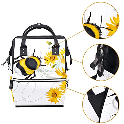 Раница-чанта за Памперси Пчела и цветя, Многофункционална Пътна Раница с Голям Капацитет