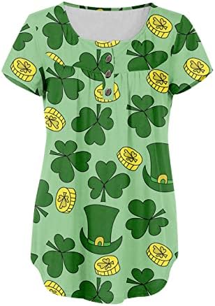 Ризата на Деня на Св. Патрик, Женска Риза С Къс Ръкав, Копчета, С V-образно деколте, Лъки Забавно Туника, Блузи, Ирландска