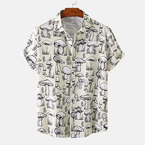 ZDDO Мъжки Ежедневни Ризи, Лятна Мъжка Риза с Копчета с Къс Ръкав и Гъбични Принтом за мъже Свободен, Намаляване, Забавни Плажни Върховете