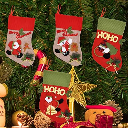 JOYIN 4 Опаковки 18-инчови Коледни Чорапи, Големи 3D Сладки Коледни Чорапи с Снеговиком и Дядо Коледа за Коледа Семейни Празнични Партита