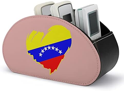 Държач на дистанционното управление с форма на сърце на Венецуела, кожен настолен органайзер за канцеларски принадлежности, с дистанционно