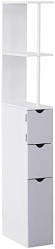 ZLXDP Висок Тесен Универсален шкаф за Баня с 2 Полка, 1 Като и 2 Чекмеджета за съхранение на 15x33x136 см Бял цвят