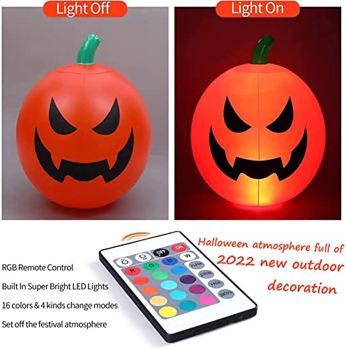 Надуваема Тиква за Хелоуин, 24-Инчови Надуваеми украса за Хелоуин на открито с вградена led осветление променя цвета на батерии, подходяща