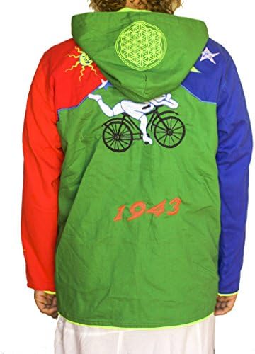 Яке ImZauberwald Bicycle Day Хофман с UV-активни 4 Джобове, Кошмарен Hoody с качулка LSD goa
