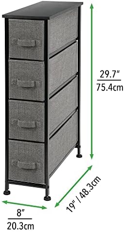 mDesign Тесен Скрин-кулата за съхранение на неща с 4 Подвижни Плат чекмеджета - Стоманена Рамка, Органайзер с дървени плотове за Спални, коридор,