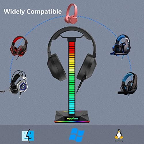 поставка за слушалки eppfun, държач за слушалки PC Gaming RGB с 3.5 мм и usb, AUX и USB A / C USB за всички размери жични слушалки (черен)