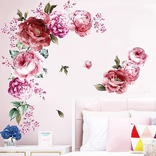 Стикери за стена с Цвете Божур, 3D Стикери за стена с Розови Цветя, Подвижна Стена Арт Декор, Стенни Рисувани със собствените си