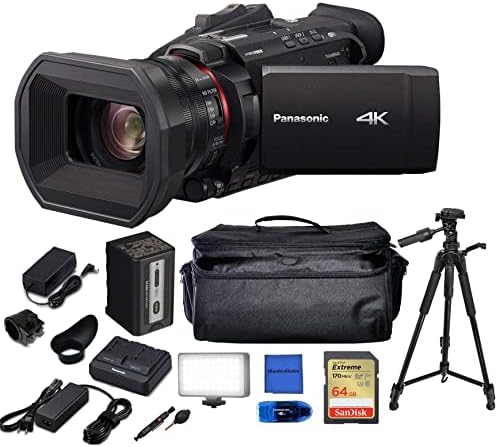 BluebirdSales Професионална Видеокамера Panasonic X1500 4K с 24-кратно оптично увеличение, Комплект Pro + Луксозен калъф + Статив + Led