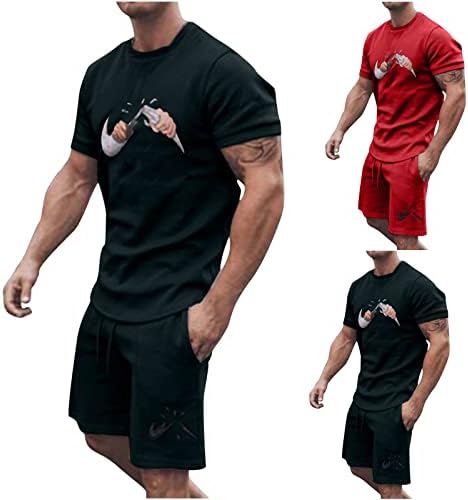 Мъжки облекла от 2 теми с принтом BADHUB, Летни Ежедневни Тениски с Кръгло деколте и Къс Ръкав, Комплект от Спортни Шорти, Спортни дрехи