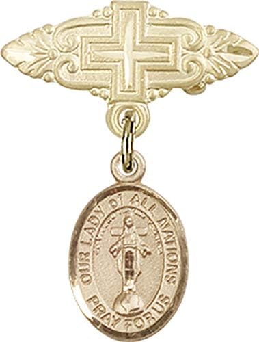 Детски икона Jewels Мания за талисман на Богородица на всички нации и игла за икона с Кръст | Детски икона от 14-каратово злато с