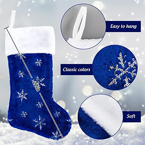 AnyDesign/ 2 опаковки, Коледни Чорапи, Дълги 22 инча, Сини Сребърни Висящи Чорапи с Шарени Снежинки, Класически Коледни Висящи Украшения