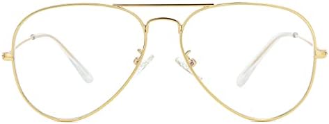 Класически Очила Aviator Light Blue за Жени и Мъже в Метална Рамка с Прозрачни лещи (злато)