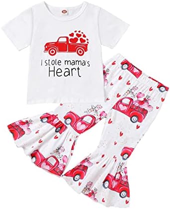 За Малки Момичета в Деня на Свети Валентин Тениска с Къси Ръкави и Принтом във формата на Сърца, Пуловер, Потник, Жилетка-Камбана,