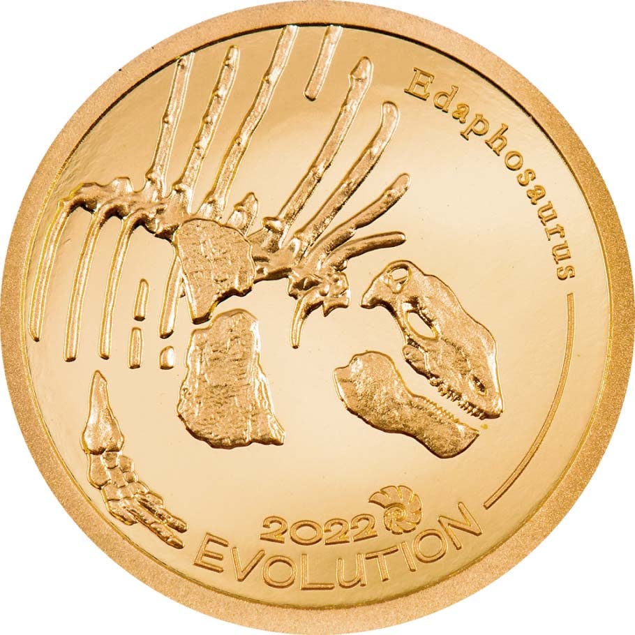 2022 Еволюцията на живота PowerCoin Златен Эдафозавр Златна монета 1000 Тогрог Монголия 2022 Доказателство