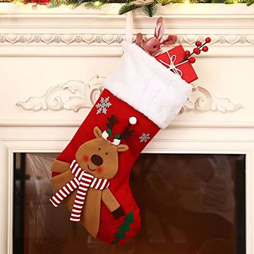МЕХЕЛУ Големи Коледни Чорапи в Клетка с Плюшени Белезници, Декор за Отглеждане, Подарък Пакет