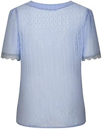 Дамска Лятна Блуза с V Образно деколте, Лейси Вязаная на една Кука Ежедневни Свободна Риза С Къс Ръкав в Швейцария Грах, Удобни