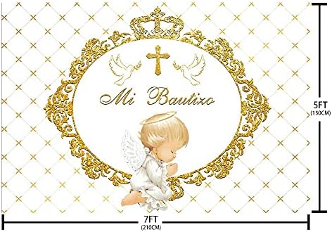 AIBIIN 7x5ft Mi Bautizo Фон Кръщение, благословен от Бога, Първото нещо Свято Причастие, Фон За Снимки, Малък Ангел, Златен Кръст,