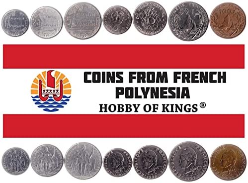 7 Монети от Френска Полинезия | Колекция френско-Полинезийски монети 1 Франк 2 5 10 20 50 100 Франка | В обращение 1972-2006 | на Цветя | Ванилия
