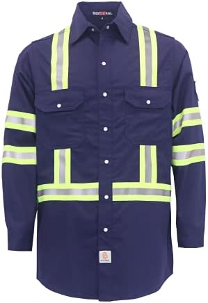 Ризи BOCOMAL FR С Висока видимост/Hi Vis Пожароустойчива/Огнеустойчиви Риза 7 унции на Мъжки ризи