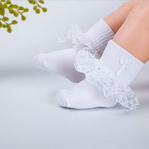 Чорапи за Новородени Boulfi За Малки Момичета, 2 Чифта с Дантела, Подаръци за Първото Причастие За Деца, Бял